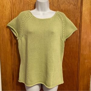 Talbots Large 100%mercerized cotton Med weight knit green rolled raglan sleeve